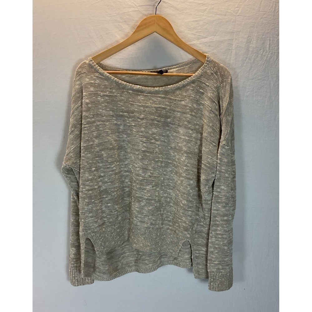 Eileen Fisher‎ Open Knit Grey/ beige Sweater Size XL Cotton/Linen Boxy pullover